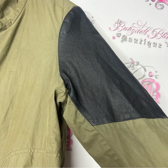Danier coat jacket military cargo style olive army green with black leather - Picture 5 of 11